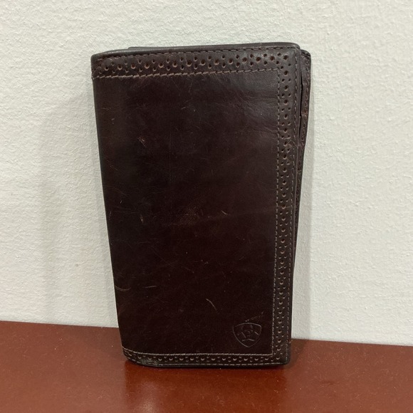 Ariat Other - Ariat Western Mens Wallet Rodeo Leather Embroidered Logo Brown Perforated Edge